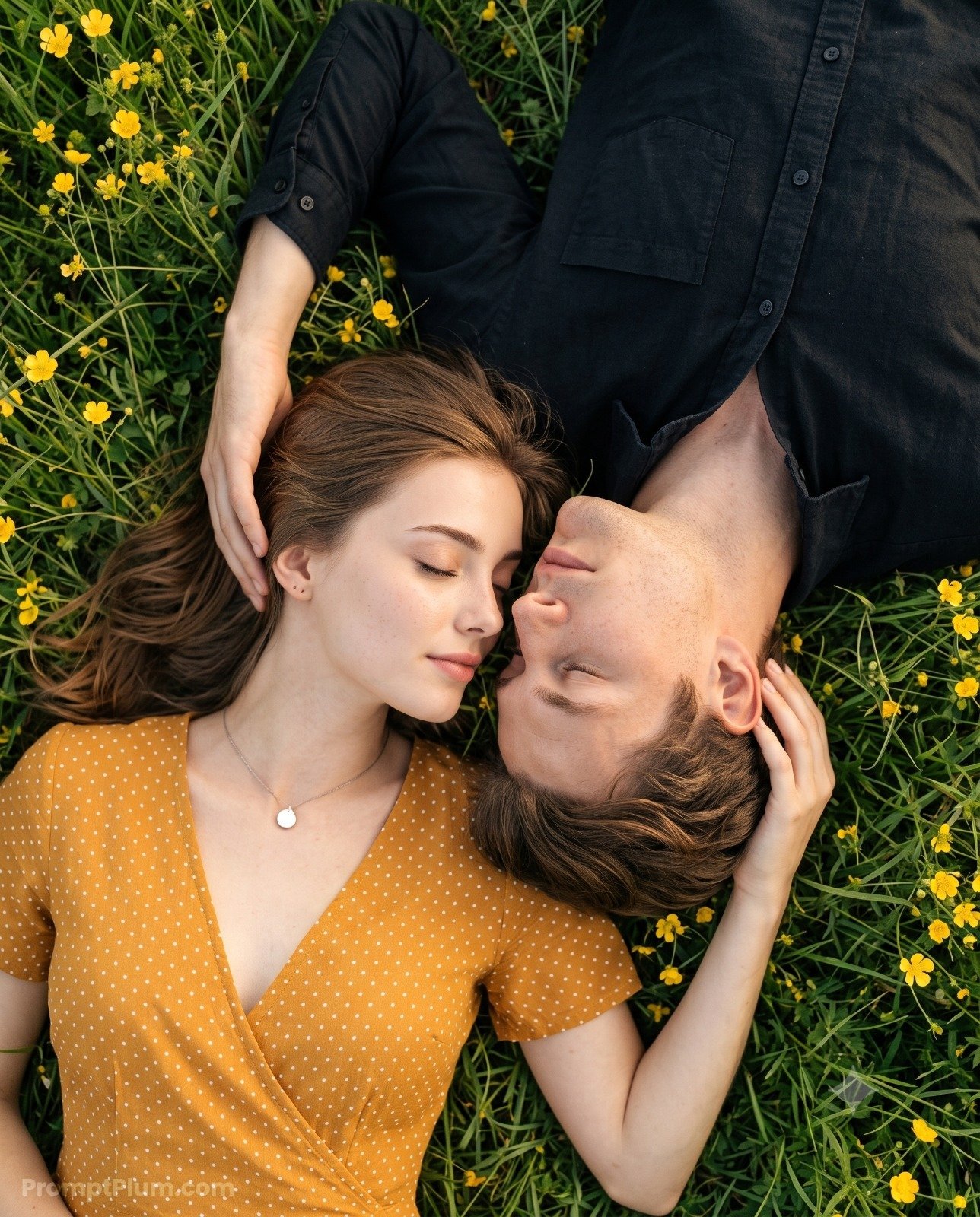 Romantic Couple AI Photo Prompt in a Beautiful Flower Meadow