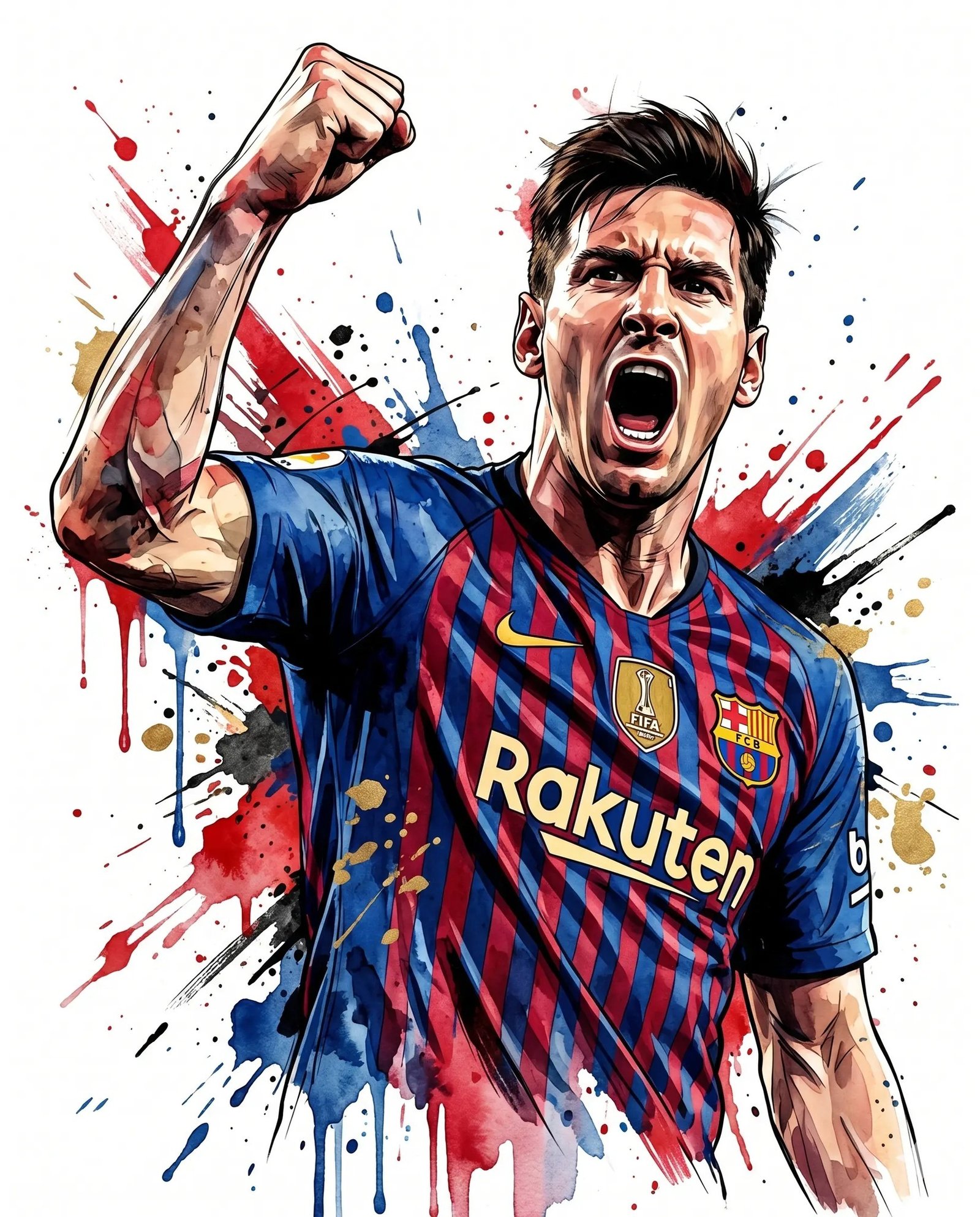 Lionel Messi Football AI Art Prompt with Watercolor Splash Effects