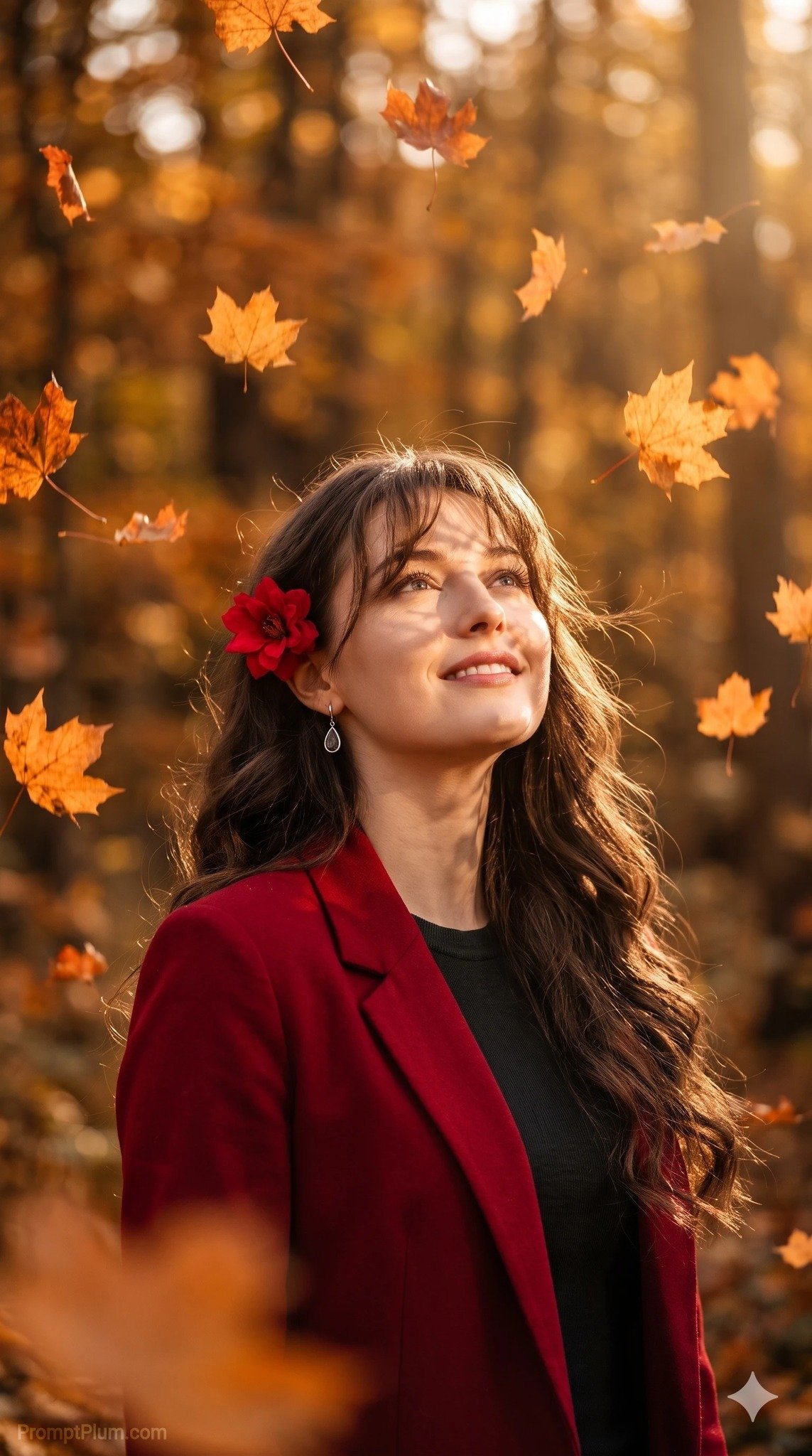 Woman in Red Blazer Autumn Portrait AI Prompt