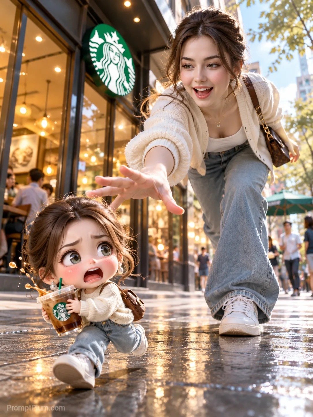 Girl Chasing Mini Chibi ChatGPT Photo Prompt